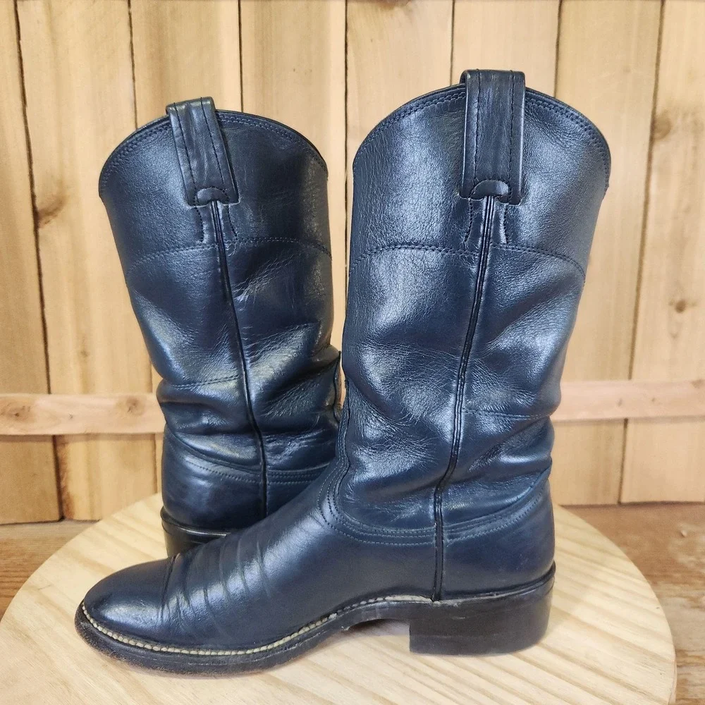 Nocona Roper Western Boots Kids 4 B Blue Leather Round Toe Cowboy